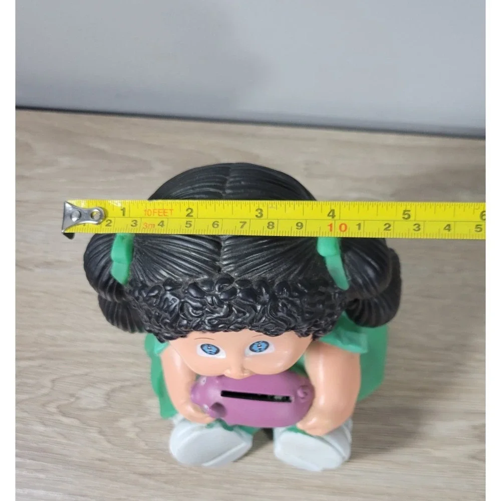 Cabbage Patch Kids Plastic‎ Piggy Coin Bank - Black Hair Green Dress VTG 1983